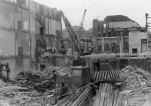 Figure 1. Lower Hill District Demolition.  This image captured the demolition of buildings and housing in the Lower Hill District in order to create space for the future Civic Arena. (Lower Hill District Demolition, Allegheny Conference on Community Development Photographs, 1957) 