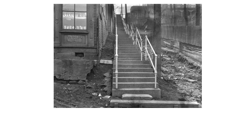 Archival photograph of what the Oakley Way steps used to look like in the South Side neighborhood of Pittsburg