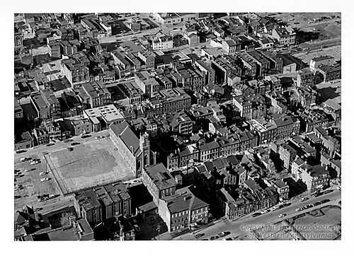 View of Deutschtown in the 1970s with underdeveloped property. "Aerial View of Deutschtown, from Historic Pittsburgh Archive."